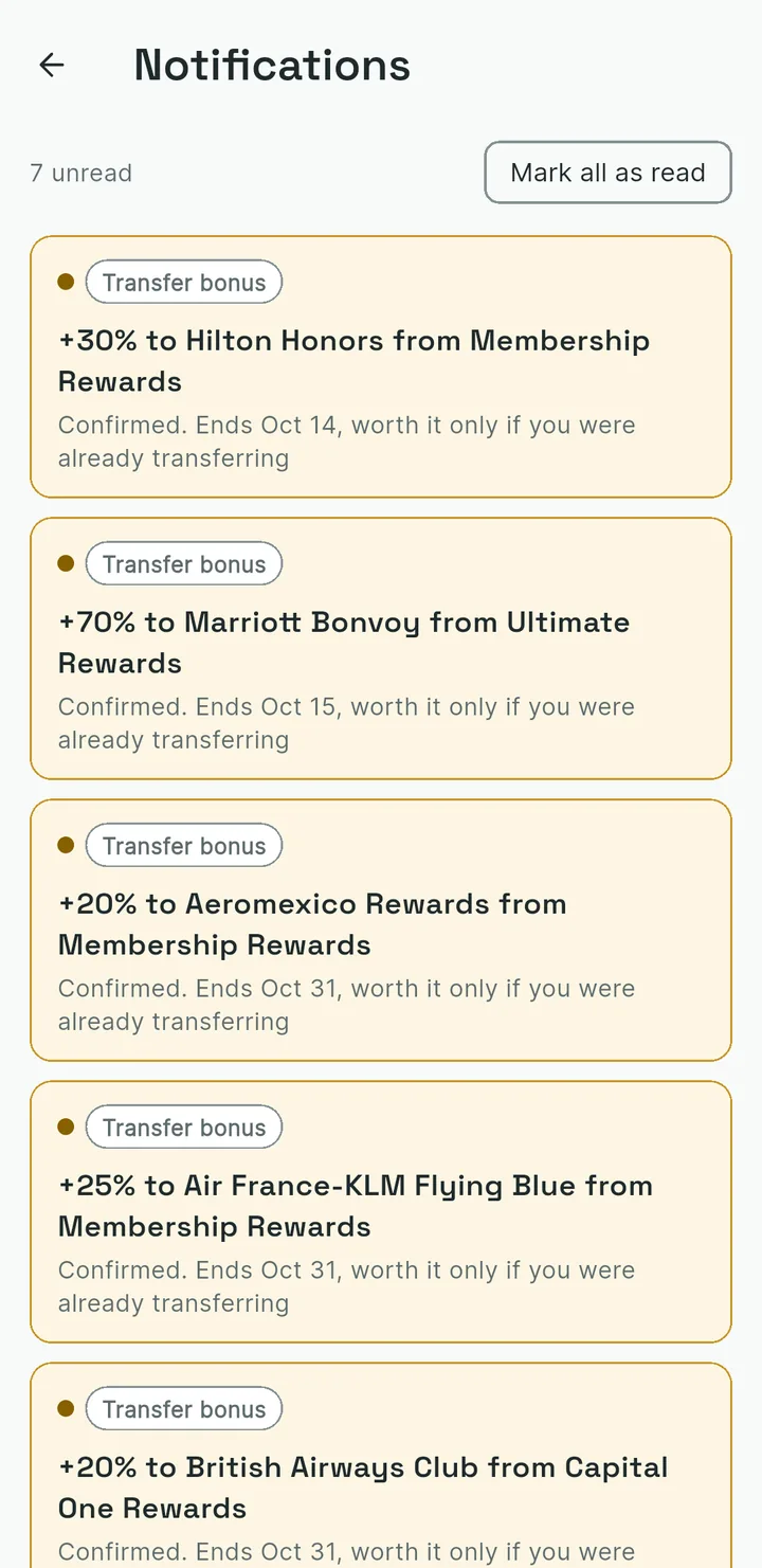 Notifications inbox with unread alerts