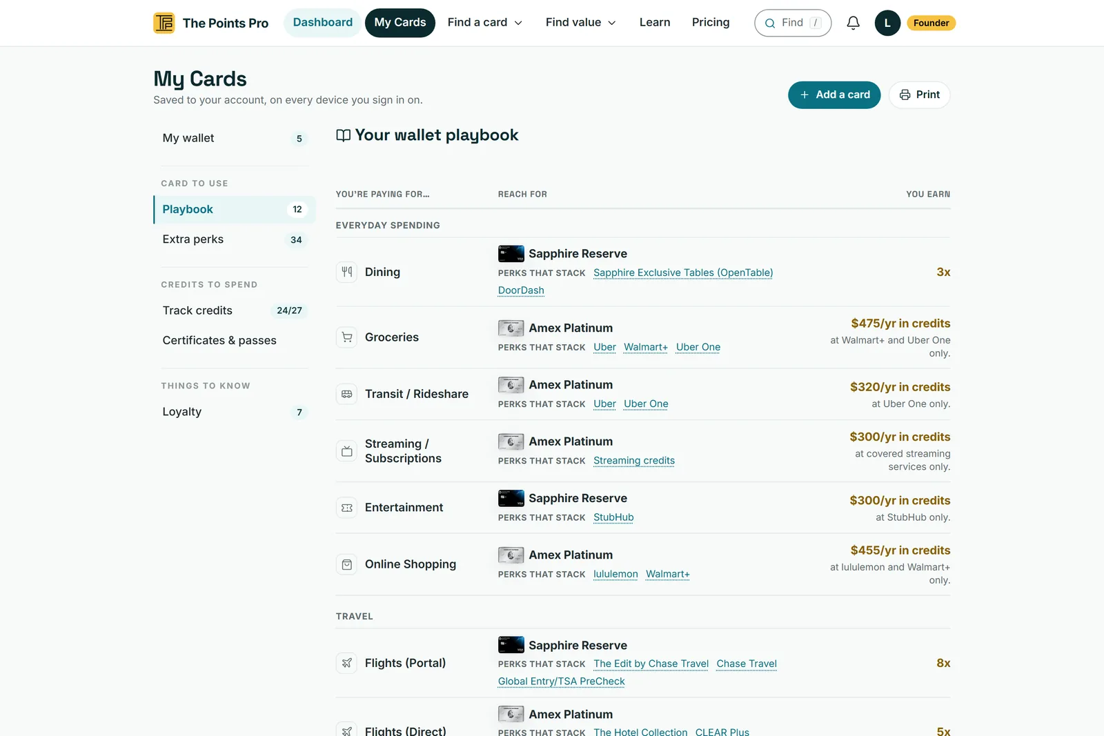 Web Playbook showing category winners and stacking credits